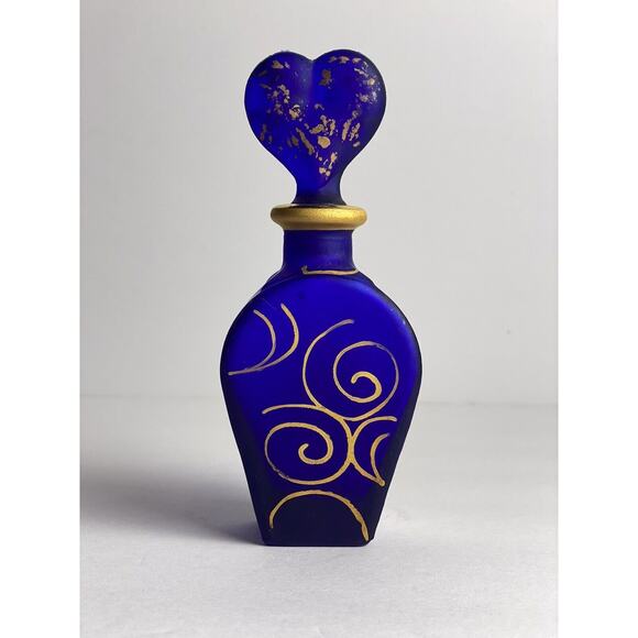 Vintage Royal Blue 24 Carat Gold Perfume Bottle Swirl Hand Painted Made In Italy - Picture 2 of 9